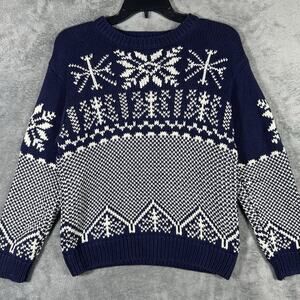Gap Sweater Women's L Knit Blue & White Snowflake Christmas 100% Cotton
